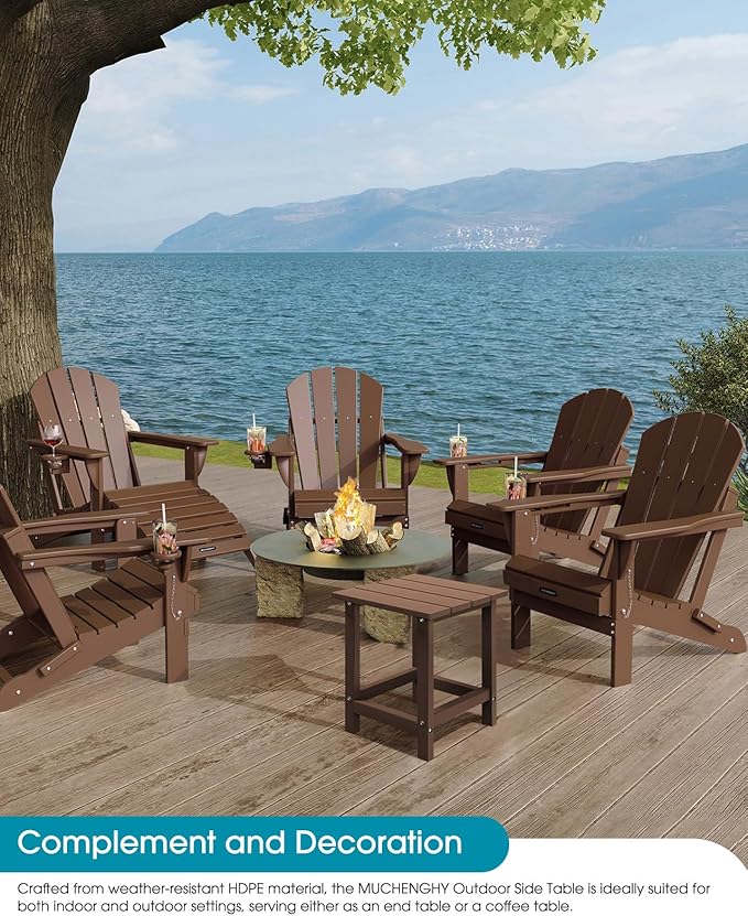 MUCHENGHY Adirondack Outdoor Side Table, 14.7" Patio Side Table Weather Resistant, HDPE Outdoor End Tables for Patio, Brown