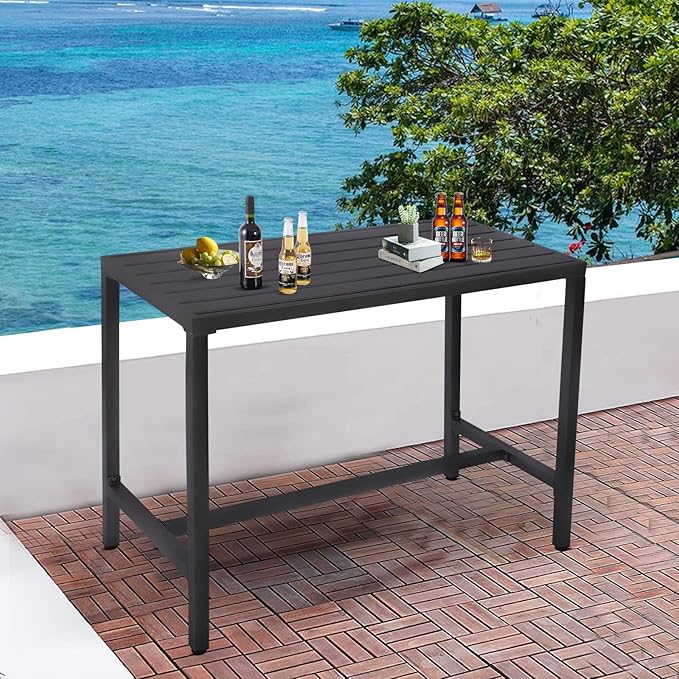 Outdoor Bar Table, Patio Counter Height Bar Table, 47" Rectangle Bar Table for Patio, Garden, Yard, Balcony, Poolside (Black, 47'')