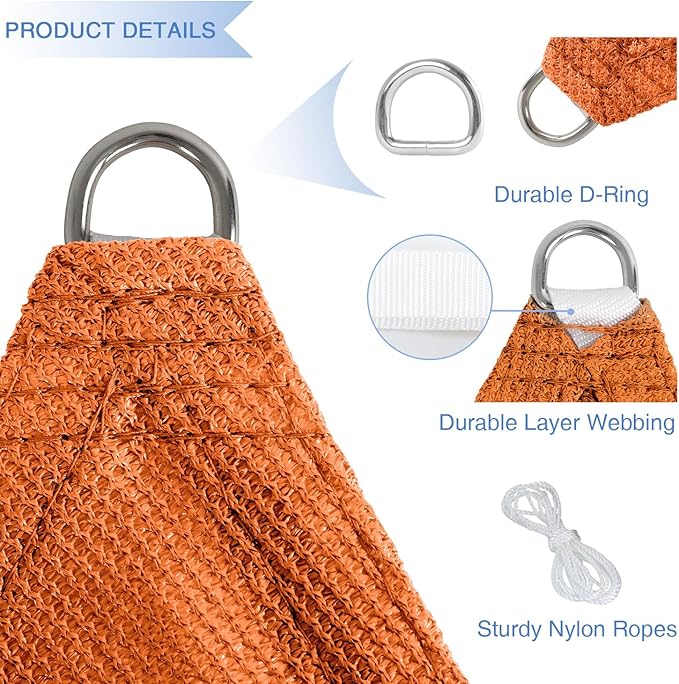 E&K Sunrise 9' x 9' x 9' Sun Shade Sail Triangle Canopy Shade Cover UV Block for Patio Backyard Garden Outdoor (Orange)