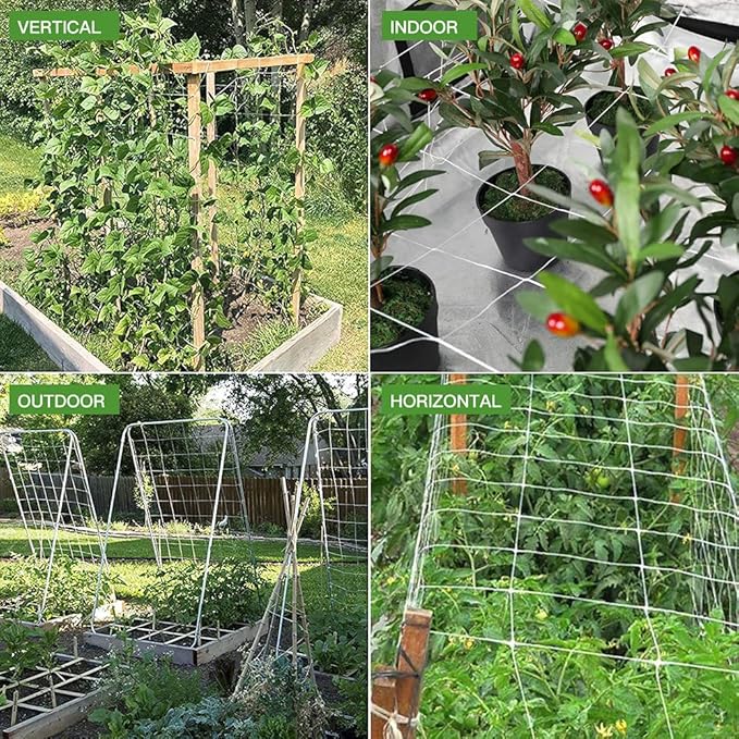 Trellis Netting, CANAGROW Heavy-Duty Garden Plant Trellis Netting for Climbing Plants, Outdoor Indoor Grow Net for Beans Tomatoes Peas Pumpkin Flowers, 6x15ft, Pack of 2