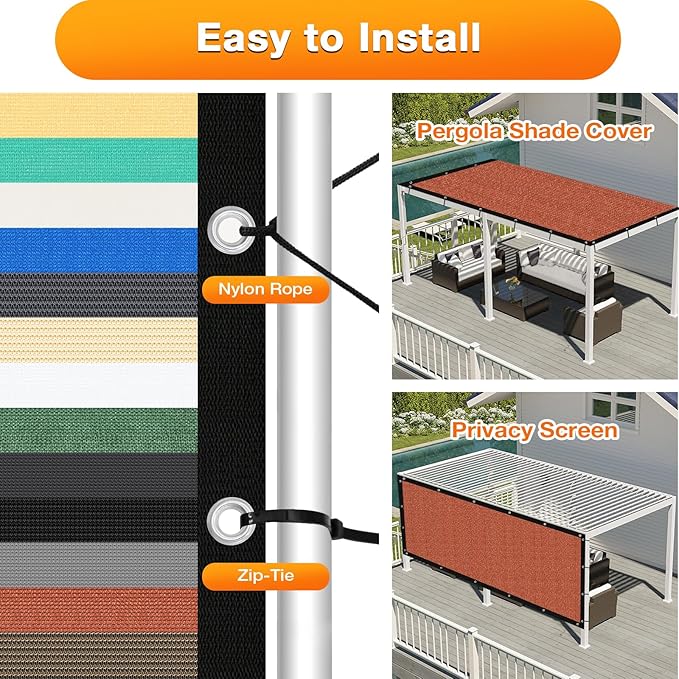 Artpuch 90% Sun Shade Cloth, 7 x 18 FT Pergola Shade Cover Canopy with Grommets, Sun Screen Fabric Tarp for Patio, Outdoor, Garden, Backyard, Rust Red