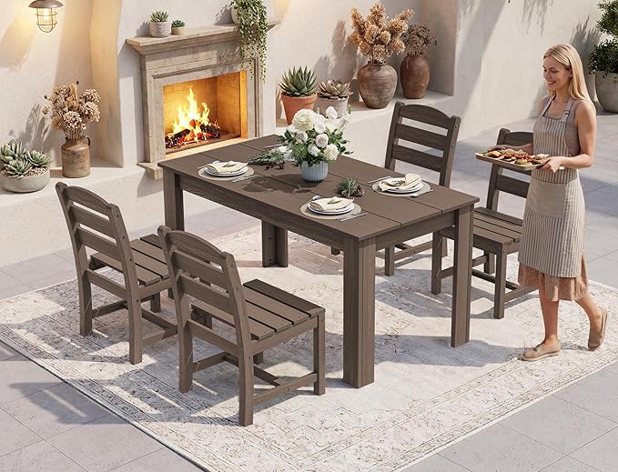 SERWALL Outdoor Dining Sets for 10, HDPE Dining Sets for 10 Person with 2 Rectangular Tables and 8 Armless Chairs and 2 Armchairs, Patio Dining Sets for Garden, Backyard, Poolside, Coffee