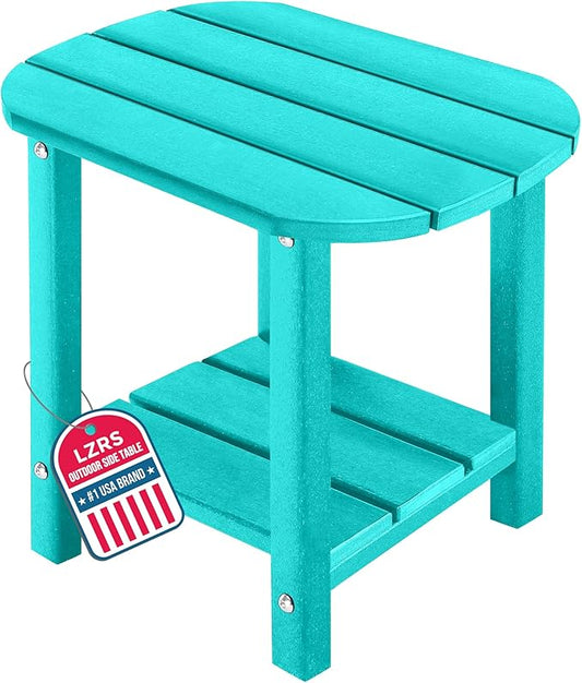 LZRS Outdoor Side Table - 2-Tier Adirondack HDPE Patio End Table for Pool, Porch,Balcony & Backyard,Weather Resistance for Indoor and Outdoor use(Turquoise)