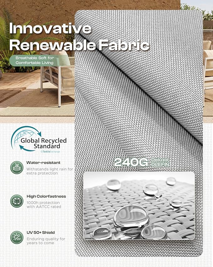Aluminum Outdoor Patio Couch, 3 Seats HDPE Rope Patio Sofa with Washable Thick Cushion, All-Weather Patio Furniture for Balcony, Yard, Silver Frame, Silver