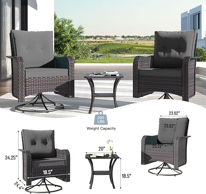 Kullavik 13 Pieces Outdoor Patio Furniture Set,PE Wicker Rattan Sectional Sofa Patio Conversation Sets with 43" 55000BTU Gas Propane Fire Pit Table,Swivel Rocking Chairs Set,Grey