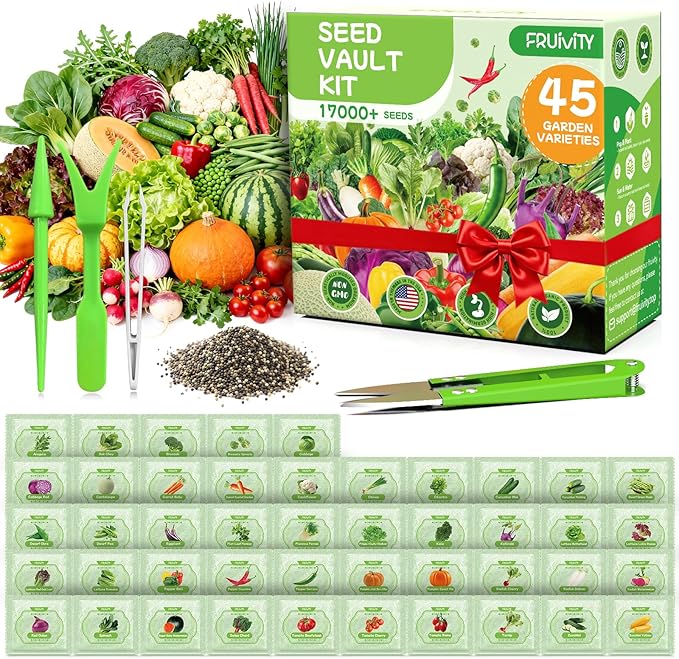45 Vegetable Seeds Variety Pack - 17,000+ Non-GMO Heirloom for Planting Indoor & Outdoor Garden - Seed Vault Kit with Tomato, Cabbage, Spinach, Cucumber, Lettuce - Friend Gift
