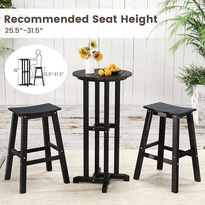 Tangkula 21.5" Round Bar Table, Patio HDPE Bar Height Dining Table w/Slatted Tabletop, Outdoor All-Weather High-Top Bistro Table for Poolside, Backyard, Balcony (Black)