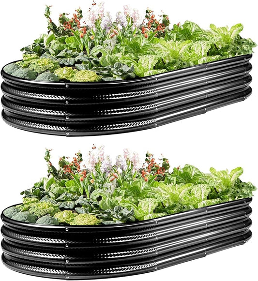 2 Pack Raised Garden Bed Kits, 4x2x1FT Black Oval Galvanized Outdoor Planter Beds, Easy Assembly Metal Raised Bed for Vegetables, Flowers & Herbs