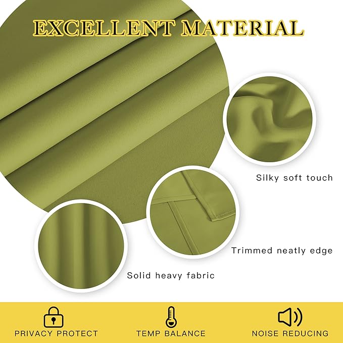 NICETOWN 66 Inch Long Blackout Curtains for Bedroom Living Room, Thermal Insulated Room Darkening Curtains, Light Blocking Blackout Drapes for Bedroom, 66" W x 66" L, 1 Panel, Fresh Greenn