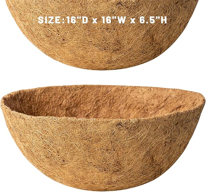 2 Pack 16 Inch Round Replacement Coco Liners for Hanging Basket Natural Coconut Fiber Liner for Flower Planter Coco Coir Pots for Outdoor Garden Plants
