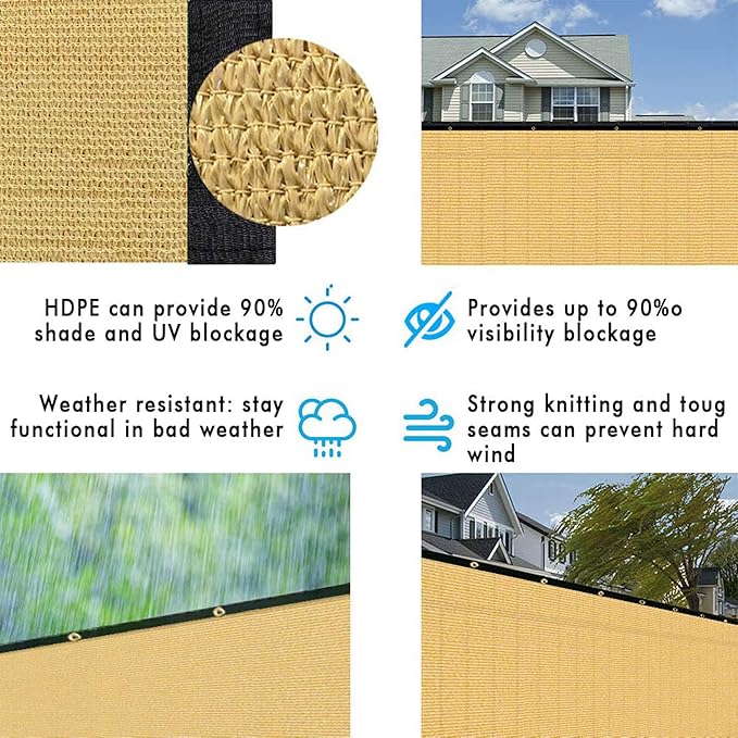 UPGRADE Privacy Fence Screen 5'x32' Sand Outdoor 90% Visibility Blockage 170 GSM Mesh Shade Cover Panels for Backyard,Balcony,Home Decoration with Zip Ties,Customized Avaliable