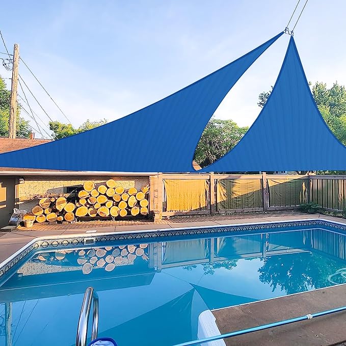 E&K Sunrise 11' x 11' x 11' Sun Shade Sail Triangle Canopy Shade Cover UV Block for Patio Backyard Garden Outdoor (Blue)