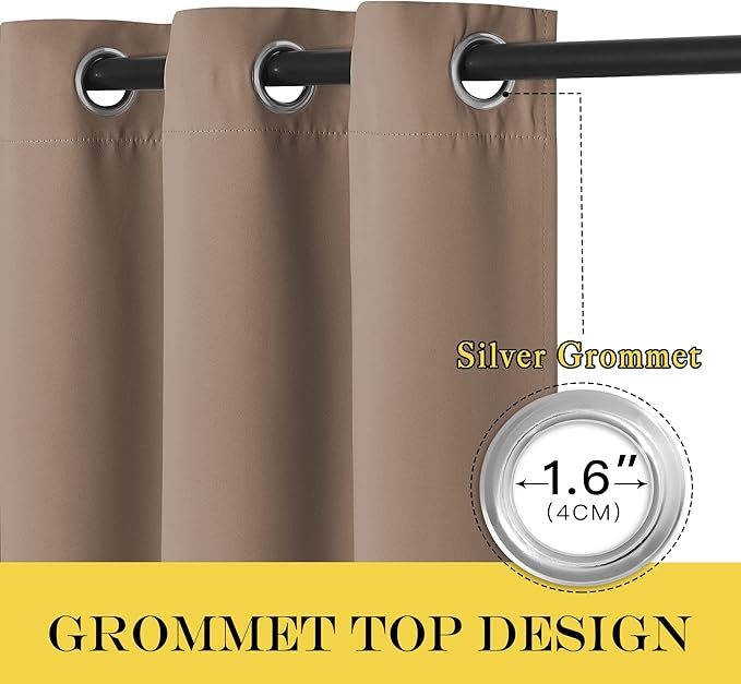 NICETOWN Room Darkening Short Curtain 54 inches Long for Living Room, Grommet Sound Reducing Thermal Insulated Curtains for Bedroom Nursery Window, 46W x 54L, 1 Piece, Cappuccino