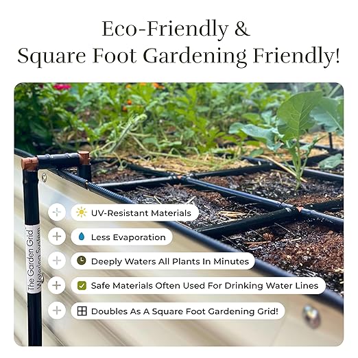 Garden Grid Watering System, 3x6 | Raised Garden Bed Drip Irrigation System - But Better | Pre-Assembled, Waters Every Plant Evenly, 2-Min Setup | Square Foot Gardening | US-Made | Standard 33.5"x66"