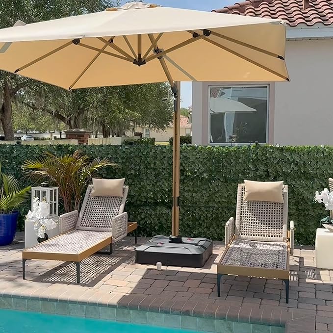 PURPLE LEAF 4 Pieces Outdoor Chaise Lounge Set Rattan Wicker Lounger with Arms Poolside Furniture Adjustable Recliners Patio Lounge Chairs for Beach Yard Garden Balcony,Teak