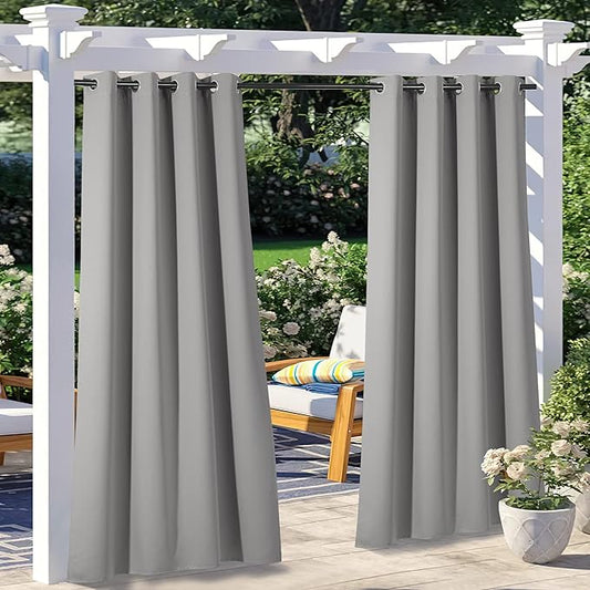 NICETOWN 2 Panels Patio Curtains Outdoor Waterproof, Thermal Insulated Rustproof Blackout Privacy Light Blocking Outdoor Indoor Window Drapes for Gazebo/Playground, W52 x L95, Silver Grey