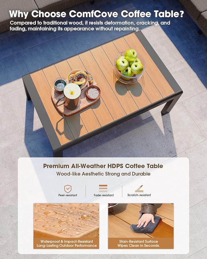 Aluminum Outdoor Patio Furniture Set 8 Seats, Outdoor Sectional Corner Sofa, Patio Conversation Set with Coffee Table & Washable Cushions, Furniture Set for Porch, Balcony, Deck, Graphite