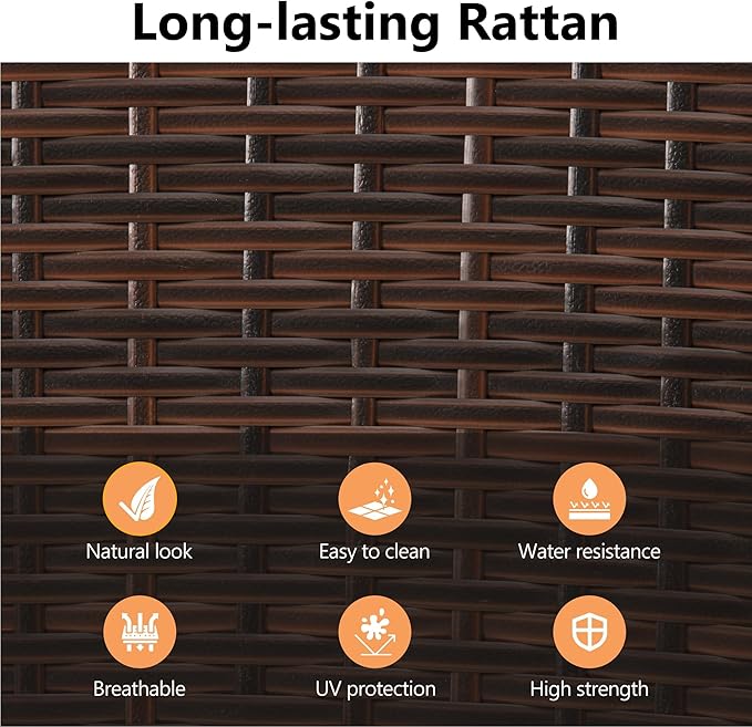 Wisteria Lane Patio Outdoor Table and Chairs Set, Rattan Outdoor Patio Furniture Set with Removable Cushions, Outdoor Patio Dining Sets with Acacia Wood Tabletop for Deck Garden Backyard, Brown