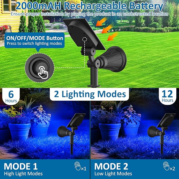 T-SUNUS Christmas Solar Landscape Spotlights Outdoor IP65 Waterproof Blue Spot Lights Outside Auto On/Off Yard Lighting 2 Modes for Tree Driveway Garden Flag Pond Pool Statue Backyard Halloween 4 Pack