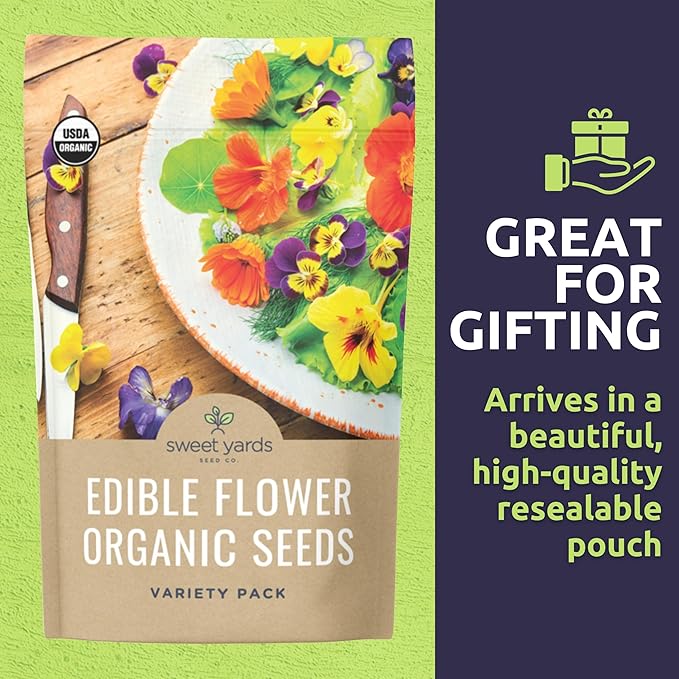 Organic Edible Flower Seeds Variety Pack - 9 Individual Packs - 2026 Season - Lavender, Chamomile, Nasturtium, Calendula and More! for Indoor & Outdoor Planting (Non-GMO, Certified Organic)