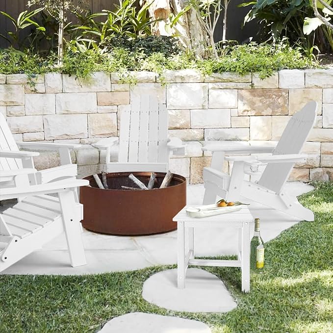 Adirondack Square Side Table,one-Tier Outdoor end Table, Patio Side Table for Pool,Porch,Backyard,Relaxing Companion (White)