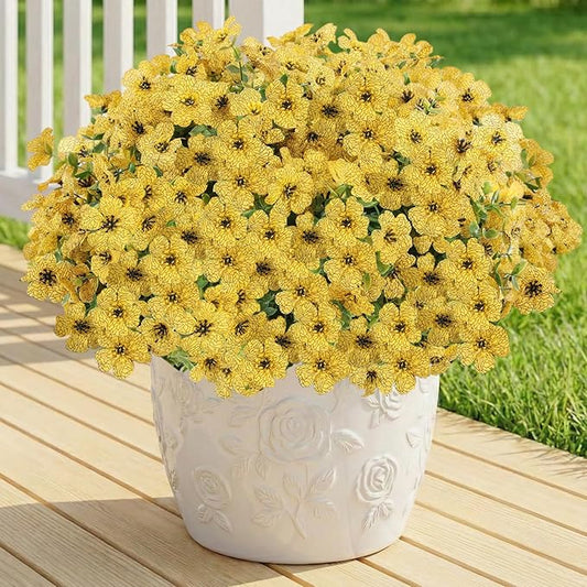 Artificial Flowers for Outdoor,Silk Flowers No Fade Fake Plastic Flowers UV Resistant Faux Plants for Outdoors Outside Front Porch Hanging Planter Window Box Garden Home Decoration,13 Pack(Yellow)