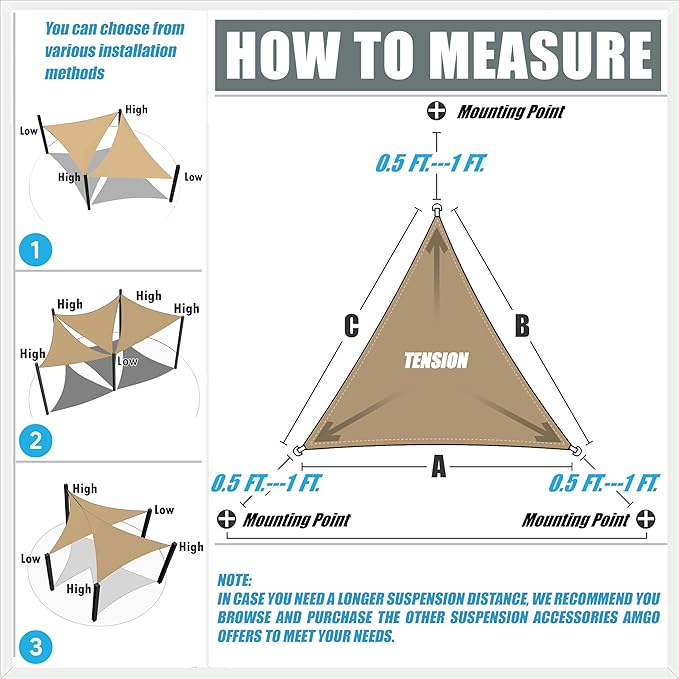 Amgo Custom Size 12' x 17' x 20.8' Black Right Triangle Sun Shade Sail UPF50+ AGTAPRT12, Order to Make Canopy Awning, 95% UV Blockage, Water & Air Permeable, Commercial Standard (We Customize)