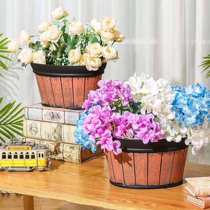 Layhit 6 Pcs Wall Hanging Planters Outdoor Pot Planter Wine Barrel Planter Distressed Oak Thickened Plastic Water Storage Flower Pots for Flower Indoor Outdoor(12 Inches,Brown)