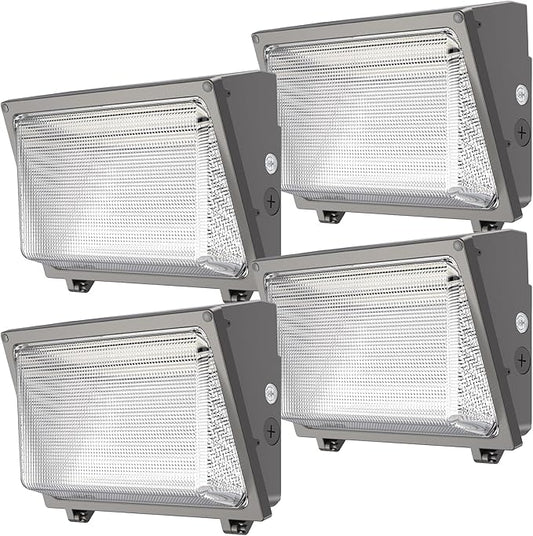 Glass Lens Wall Pack: 120W Outdoor LED Wall Lights 4Packs - 18000lm LED Wall Pack with photocell for Yard Entryways Walkways UL Listed