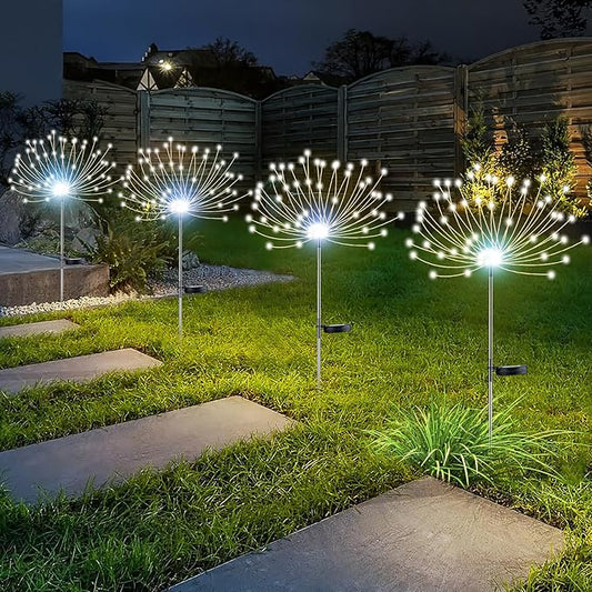 YOTOZU 4 PCS Solar Firework Light, Outdoor Solar Garden Decorative Lights 120 LED Powered 40 Copper Wires String DIY Landscape Light for Walkway Pathway Backyard Parties Perfect Gifts(Cool White)
