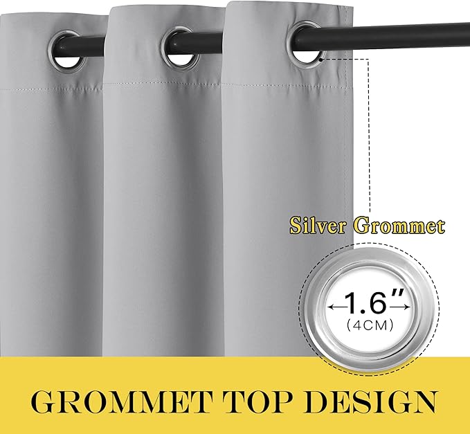 NICETOWN Blackout Curtains 63 inches Long for Living Room Bedroom, Grommet Thermal Insulated Room Divider Drape Window Treatment for Sliding Patio Door, W100 x L63, 1 Panel, Silver Grey