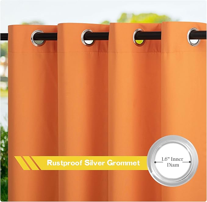 NICETOWN Canvas Outdoor Curtains for Patio Decoration, Waterproof & Windproof Thermal Outside Drapes Top & Bottom Grommet, Privacy Shades for Pool/Pergola, Orange, 55" W by 108" L, 2 Pieces