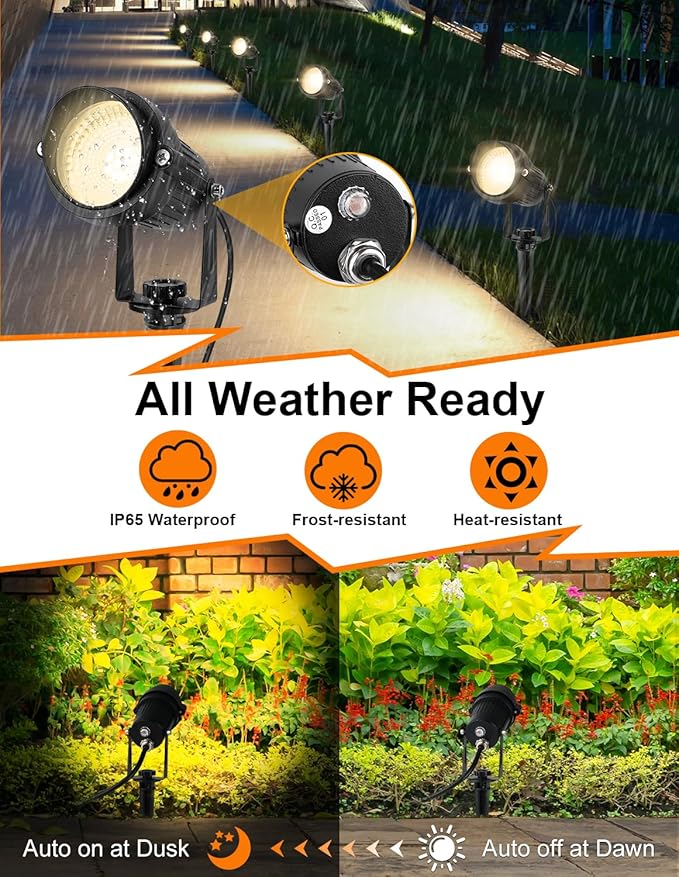 Dusk to Dawn Outdoor LED Spotlight,Outdoor Landscape Lighting with Photocell Sensor, 3000K Warm White Waterproof Spot Lights for Yard Flag Pole House Garden Tree(2 Pack)
