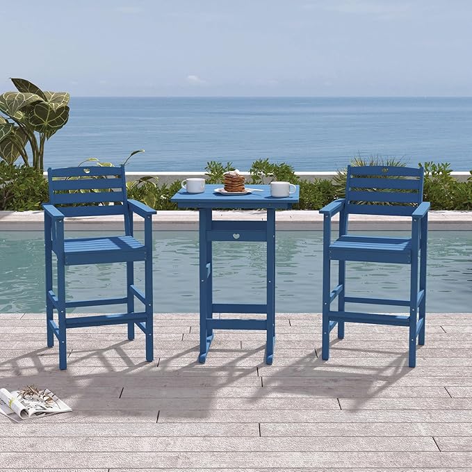 Patio Bar Table,Adirondack Table1 Pieces Set, Bar Height outdoor bar table Set of 1, Outdoor Bar Stools Set,Weather-Resistant Outdoor Furniture for Deck, Balcony, Poolside Easy Assembly, Navy Blue