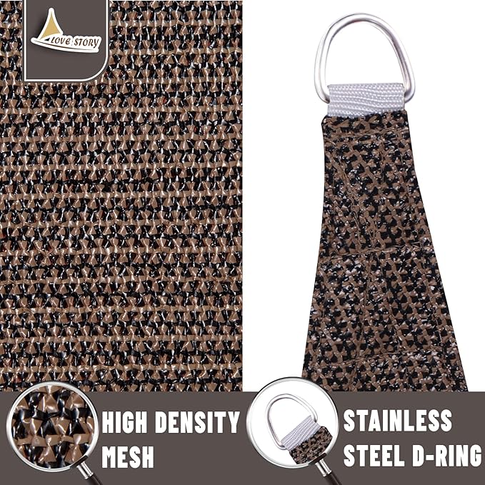 LOVE STORY Custom Size 9'x10' Brown Sun Shade Sail Rectangle UV Block Canopy Patio Sail Sunshades Fabric for Outdoor Garden Carport (We Make Custom Size)