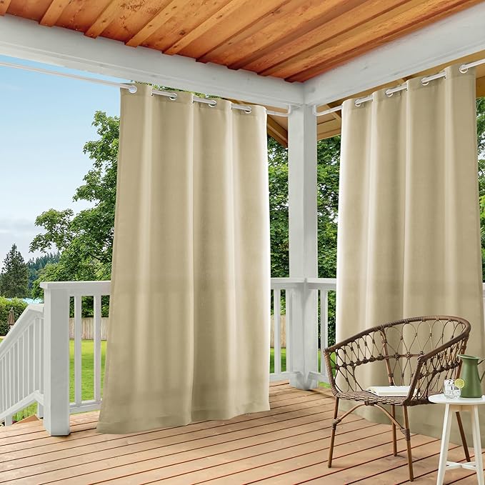 TOWN & COUNTRY BASICS Cabana Solid Heavyweight Indoor Outdoor Curtains, Light Filtering Opacity with Grommet Top, Water Repellent, 54"x96", Natural (Pack of 12)