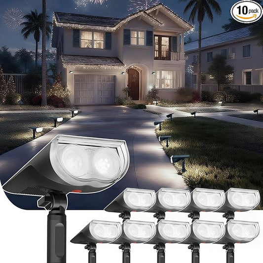 Linkind Solar Lights Outdoor StarRayS, Bright Solar Spot Lights Outdoor, IP67 Waterproof Spotlights for Garden Yard Landscape Walkway Patio Tree (Daylight, 10 Pack)