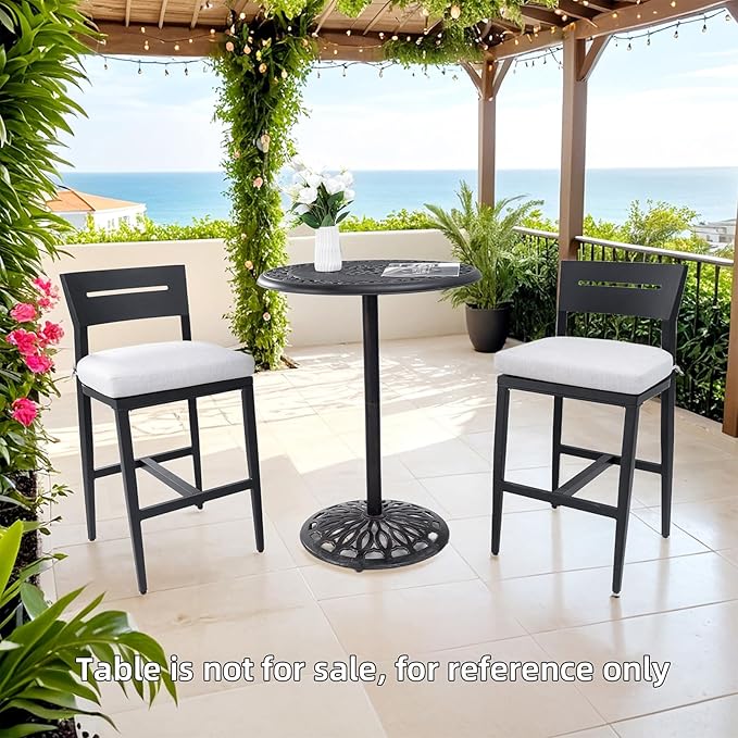 Modern Outdoor Bar Stools Set of 2 Aluminum Tall Patio Chairs with Ergonomic Backrest with Sunbrella Fabric Cushion Weather-Resistant Frame for Garden Poolside