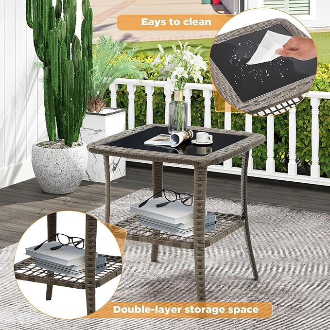 HOMREST Pool Lounge Chairs Set of 3, Outdoor Wicker Chaise Lounge Chair with 5 Adjustable Backrest & Flexible Wheels & Thicken Cushion for Patio Garden and Poolside, Gray
