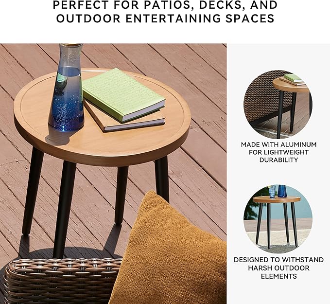 Signature Design by Ashley Horizon Hall Casual Outdoor End Table with 4 Legs, Light Brown & Black