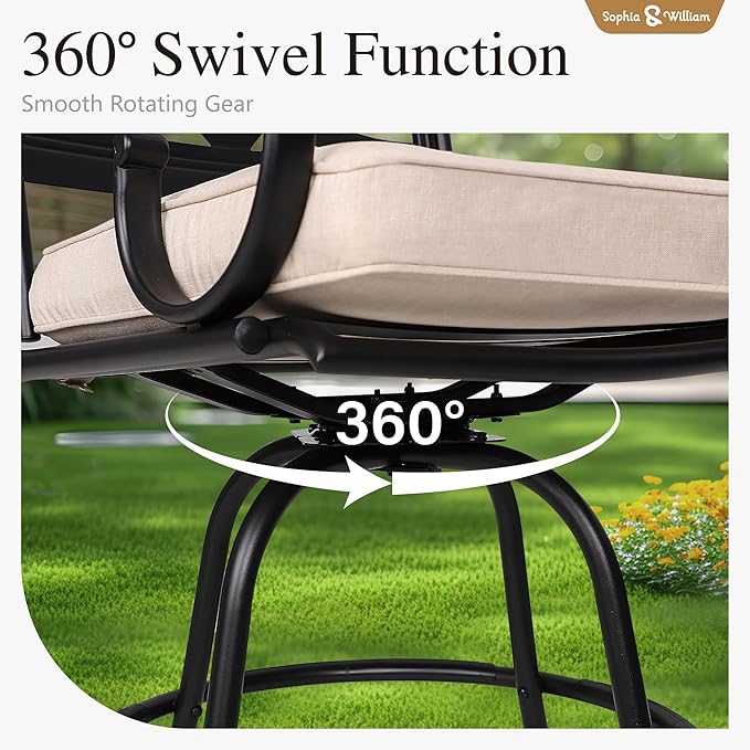 Sophia & William 7-Piece Outdoor Bar Set, Bar Height Patio Table and Chairs for 6, 6 Outdoor Swivel Bar Stools with Beige Cushion and 1 Rectangular Bar Height Table