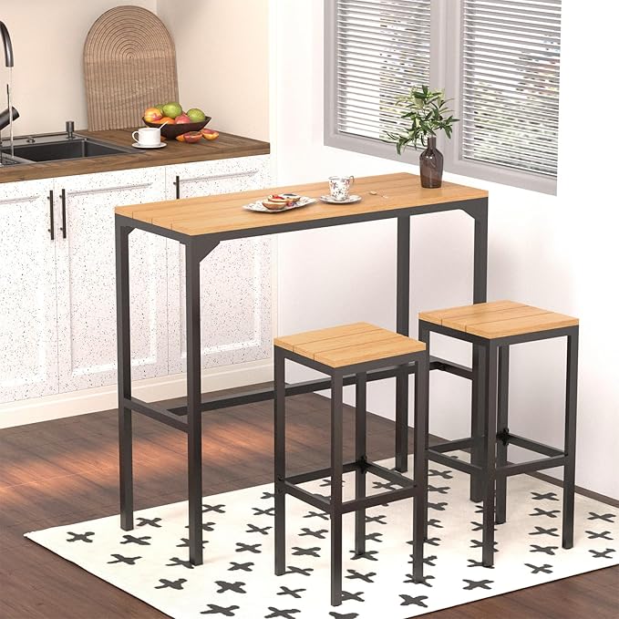 AECOJOY 6 Piece Patio Bar Set, Patio Bar Height Table and Chairs Set 47" Rectangular Pub Height Bar Table with 4 Bar Stools Patio Pub Bar Set for Balcony, Porch