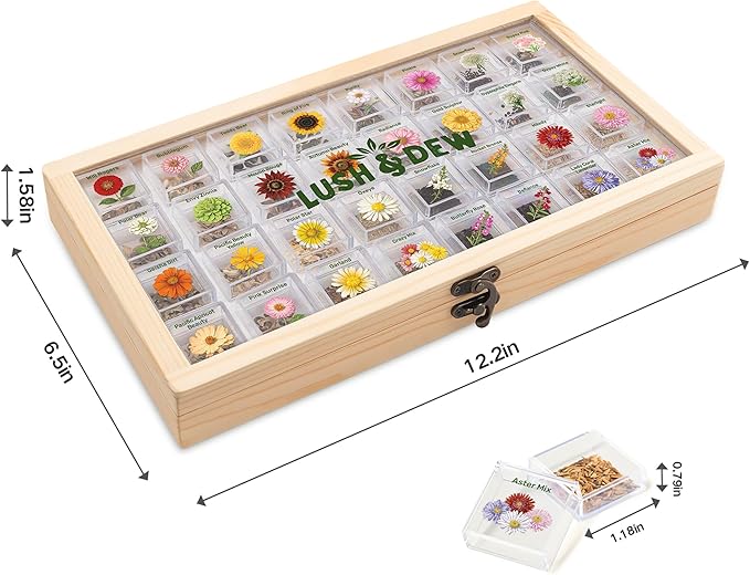 Lush&Dew Cut Flower Seed Bank, Gardening Gifts for Mom Women, 32 Varieties Non-GMO Annual & Perennial Wildflower Seeds for Planting in Raised Garden Bed, Home Garden, Zinnia Sunflower Zone 3-10