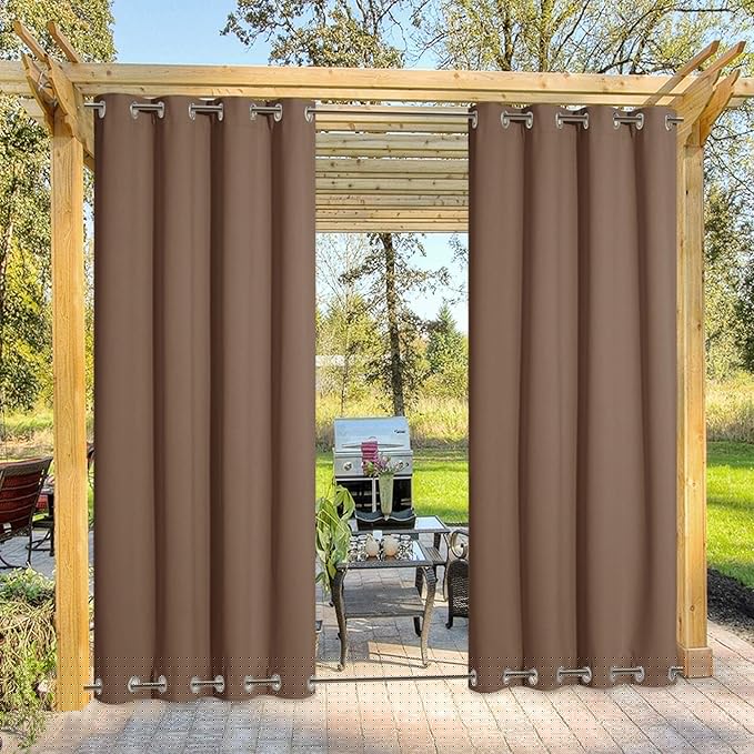 NICETOWN Weighted Patio Waterproof Outdoor Curtain, Thermal Insulated Stainless Steel Grommets (Top and Bottom) Windproof Outdoor Drape Keep Privacy for Pergola, 1 Panel, W52 by L84, Tan