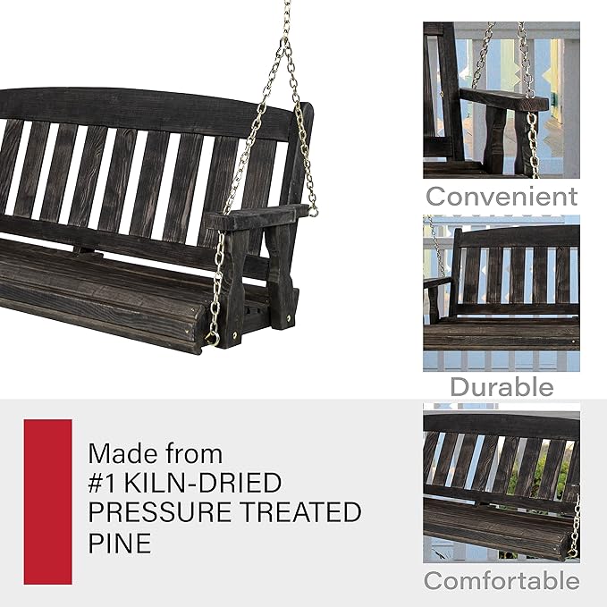 Amish Casual Heavy Duty 800 Lb Mission Treated Porch Swing with Hanging Chains (5 Foot, Semi-Solid Black Stain)