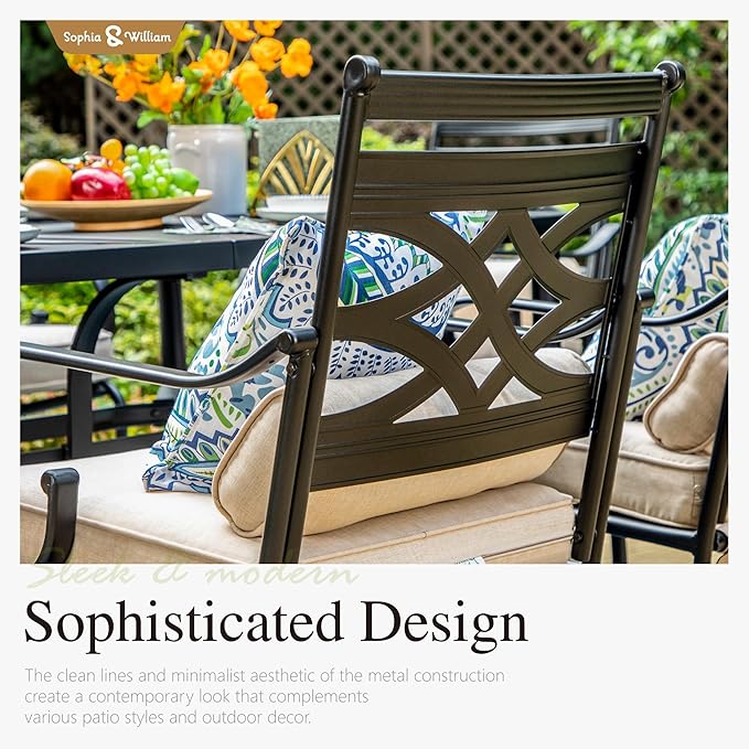 Sophia and William Swivel Patio Dining Set for 6, Outdoor Table and Chairs, Removable Seat Cushions, 59" Black Patio Dining Table