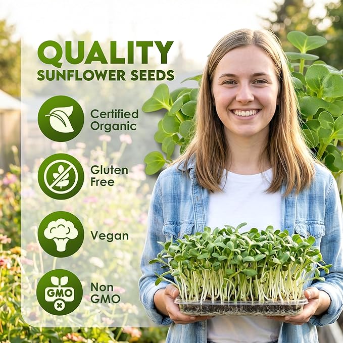 Nature Jims Organic Sunflower Seeds for Sprouting – Non-GMO, Premium Sunflower Microgreen Seeds – Nutritious, Fast Growing Sprouts & Easy to Plant – Ideal for Fresh Salads, Soups, & Smoothies – 8 Oz