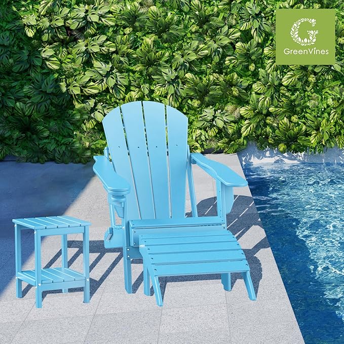 GREENVINES Adirondack-Outdoor-Side-Table | Set of 2 | 14 x 13 Inches | HDPE Plastic | All Weather | Arctic | Outside End Tables | Storage Shelf | for Patio Porch Backyard Indoor
