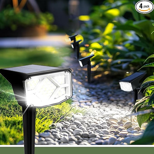 Solar Spot Lights Outdoor, Solar Lights Outdoor Waterproof IP65, Compact Design, Landscape Spotlights for Garden Tree Yard House Pathway Decorations, 4 Pack, Cool White