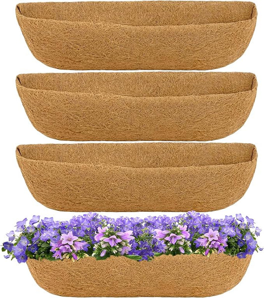 HFHOME 4PCS 24 Inch Coco Liners for planters, Horse Trough Coconut Planter Hanging Basket Liners for Window Box Hanging Trough Planter